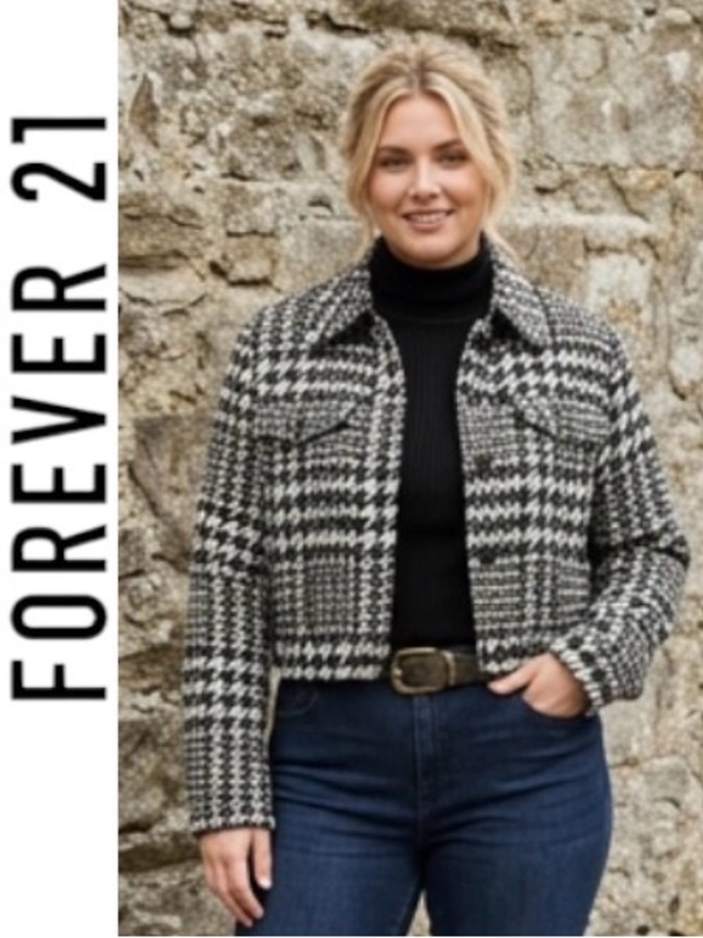 3X Plus Size New With Tags Gorgeous Houndstooth Cropped Jacket from FOREVER 21+